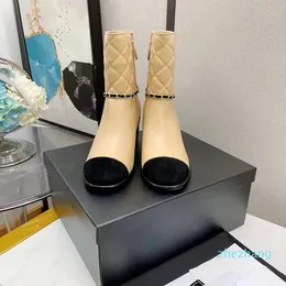 2023-Hantle Short Boots High High Cheel White Beige Lambbskin Black Suede Diamond Pattern Size-Toe Size-Toe.