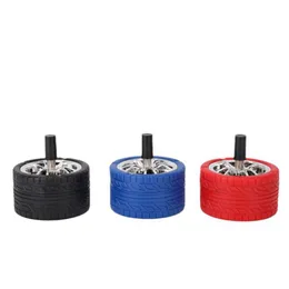 Colorful Car Tires Style Smoking Ashtrays Portable Innovative Press With Cover Herb Tobacco Cigarette Cigar Holder Desktop Support Ash Soot Container Ashtray DHL