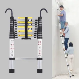 Single Telescopic Ladder With Hook/Hook Design MultiPurpose Convenient/Bamboo Ladder EN131/Against Wall Tree Pole/Workout Height