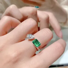 Simple Fashion Jewelry Wedding Rings Water Drop Emerald CZ Diamond Gemstones Party Eternity Women Open Adjusable Ring Gift