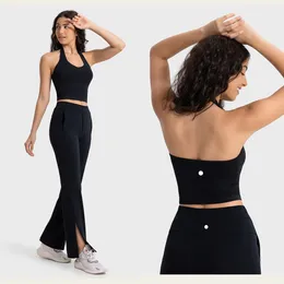 LU-1593 Sexig hängande nacke stropplös och vacker rygg underkläder ingen stålring inbyggd bröstkudde sportbh för kvinnor gymmet ärmlös fitness yoga modetank topp behå