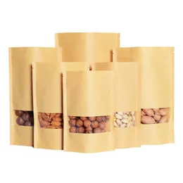 Packing Bags Wholesale Reusable Sealable Kraft Paper Bags With Window Stand Up Pouches Zip Lock Food Storage For Packaging Products Dr Dhry8