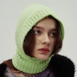 Beanie Kafatası Kapakları Bisiklet Maskeleri 20 Yün 80rylic Kış Şapkaları Kızlar için Y2K Beanie K Pop Kore tarzı Sıcak Kapüşonlu Eşarp 2 In1 Balaclava Örgü Kafatası 231025