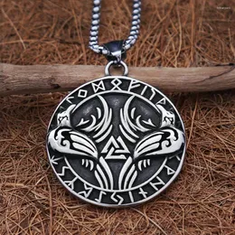 Naszyjniki wiszące vintage stal nierdzewna Viking Odin Crow Naszyjnik dla mężczyzn Nordic Rune Compass Amulet Biżuter