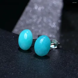 Studörhängen ShinyGem Fashion 7-9mm Natural Amazonite Charm Blue Oval Gem Stone Elegant smycken Söt för kvinnors gåva