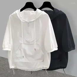 T-shirt da uomo Abbigliamento uomo 2023 T-shirt a maniche corte con cappuccio per stile coreano Abbigliamento da lavoro allentato Splicing Maglietta casual di tendenza estiva