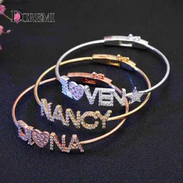 Charm Bracelets DOREMI Crystal Name Bangle with Zircon Pink Heart Bracelet Custom 9mm Letter Personalized Bracelets Rhinestone Hand Jewelry Q231025