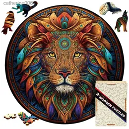 Łamigłówki drewniane puzzle mandala lion niespodzianka zabawki 3D drewniane puzzle kreatywne gry w kształcie rundy zwierzęta lew tajne puzzle boksl231025