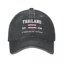 Ball Caps Unisex Yetişkin Tayland Thai Bayrak Kömür Yıkanmış Denim Beyzbol Kapağı Erkekler Klasik Vintage Pamuk Baba Trucker Hat 231025