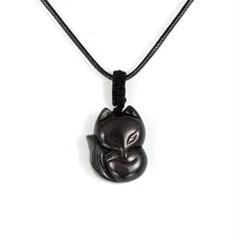 Women Men Natural Obsidian Pendant Necklace Handmade Carved Gem Stone Animal Adjustable Rope Reiki Lucky Amulet Jewelry296O