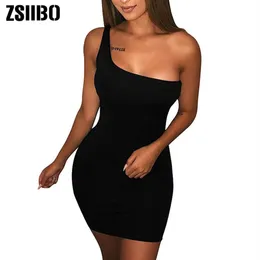 ZSIIBO Women's Casual Basic One Shoulder Tank Top Bodycon long sleeve sleeveless Mini Club Dress drop LYQ150260Q