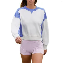 Bluzy damskie kolory blokowy pullover relaksowane lekko przycięte bluzy