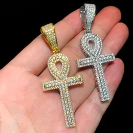 New Arrival Round Cross Pendant Charm Necklace Iced Out for Women Men Bling Paved Cubic Zirconia Cz Charm Gold Plated Hip Hop Fashion Gift Jewelry