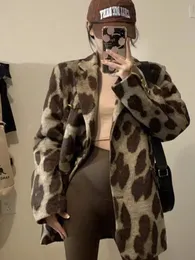 Kvinnors kostymer blazers leopard mönstrad blazer tweed jacka ull kaffedräkt kappa kvinnor höst vår vinter elegant kvinnlig lös överrock ytterrock 231025