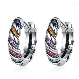 Pendientes de aro originales de Plata de Ley 925 para mujer, circonita colorida para niñas, fiesta de boda, joyería fina S925 3523