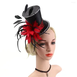 Berets Party Hat Fashion Women Flower Hair Clip Feathers Small Mini Top Wedding Fascinator Adult Accessorie Little