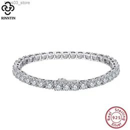 Charm Bracelets Rinntin Shiny Tennis Bracelet 925 Sterling Silver 2/3/4mm Clear Cubic Zirconia for Women Luxury Chain Bracelet Jewelry SB128 Q231025