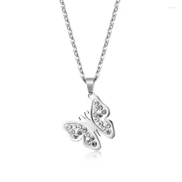 Pendant Necklaces Exquisite Stainless Steel Cute Butterfly Necklace Fashion Bling Crystal Chain Choker For Women Animal Insect Collar