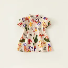 Robes d'été pour filles, vêtements pour bébés, imprimé de dessins animés dessinés à la main, vêtements pour enfants, jupe bouffante élégante