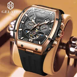 Zegarwatę gelatu automatyczne zegarek dla mężczyzn oryginalne szkielet wysokiej jakości wodoodporne sportowe zegarki tydzień data wyświetlacza mechaniczna