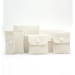 Sacchetti per gioielli Borsa in velluto 1 pezzo quadrato Beige Borsa con fibbia Busta regalo Confezione Orecchino Anello Double Sided Multi Size