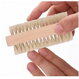 Nuova spazzola per unghie in legno Setole di cinghiale naturale a due lati Spazzola per unghie per manicure in legno SPA Spazzola a doppia superficie Spazzole per pulizia delle mani 10CM 360QH