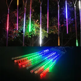 크리스마스 장식 8pcs 30cm Led 유성 샤워 빗물 화환 나무 장식 크리스마스 화려한 야외 요정 조명 문자열 231025