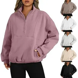 Frauen Hoodies Casual Langarm Zipper Sweatshirt Lose Viertel Pullover Tops Einfarbig Übergroßen Sweatshirts DropShip