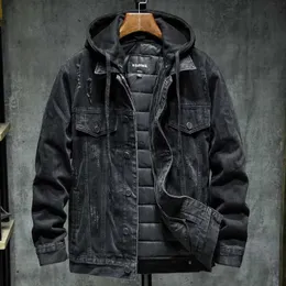 Herenjassen Voering Dikker Winter Zwart denim jack met capuchon Bovenkleding Warme herenvoering Plus katoen Dikke cowboyjas Jas Grote maat 5XL YQ231025