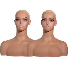 USA Warehouse Kostenloser Versand 2 TEILE/LOS rosa Make-up-Puppenköpfe stehen mit Schultern, kein leicht gebrochener Manneuqin-Kopf
