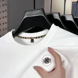 Erkek Tişörtleri Yüksek Son Tasarımcı Embroid Baskı T-Shirt Erkekler için 2023 Sonbahar O boyun düz renkli uzun kollu İngiliz trend moda giyim