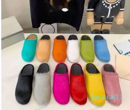 High quality horsehair slippers candy color fluff women slide black white blue yellow red green designer classic Half slipper woman slides wool shoes