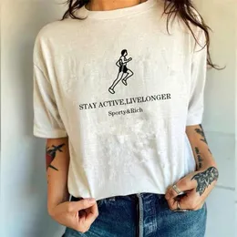 Koszulka damska sportowa i bogate litery drukowane koszulki graficzne dla kobiet letnie bawełniane krótkie rękawy swobodny top luźne losowe COO287E