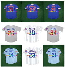 Sammy Sosa Ron Santo Mark Grace Cubs Cooperstown Baseball Jersey Ryne Sandberg Andre Dawson Ernie Banks Maddux Billy Williams Wrigley Harry Caray Patch Rozmiar S-4xl