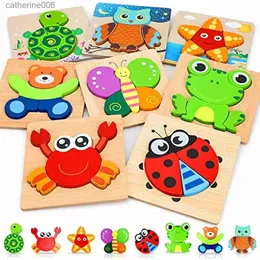 Puzzles Montessori Wooden 3D Puzzle Cartoon Animals Early Learn