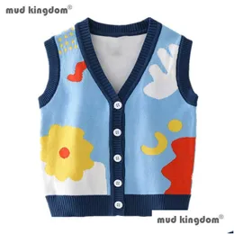 Pullover Mudkingdom Jungen Mädchen Strickjacke Pullover Weste Nette Cartoon V-ausschnitt Weiche Baumwolle Oberbekleidung Für Kinder Kleidung Herbst Winter Mantel Y Dh584