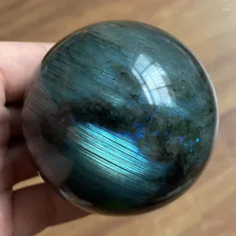 Estatuetas decorativas 422g Pedra Natural Labradorite Rocha Polida Bola de Cristal Esfera de Quartzo Moonstone Feng Shui 2023 Decoração Presente Reiki