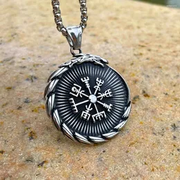 Pendant Necklaces Double Sided Norse Compass And Viking Necklace Men Odin Stainless Steel Ouroboros Amulet Jewelry