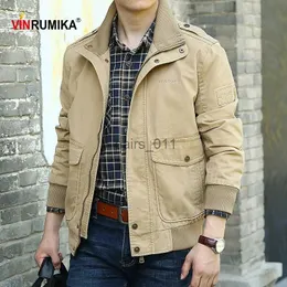 Mäns jackor 2023 Spring Autumn Men's Europe Militärkvalitet Casual Style Khaki Jacket Army Green Coat Man 100% Cotton Ets Coats YQ231025