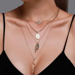 Collier serpent en cristal à la mode, multicouche, pendentif ovale à quatre couches, chaîne de pull, 2741