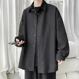 Herren-Freizeithemden – Jugend-Designer, koreanische Mode, langärmelig, schwarz, Harajuku-Blusen, japanisches Vintage-Hemd mit Knöpfen