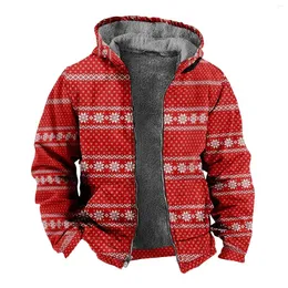 Tute da uomo Stampa natalizia Uomo Felpa con cappuccio Felpa Cappotti Giacca tascabile invernale Caldo Plus Velluto Addensato Cappotto in pile Allentato Uomo Navidad