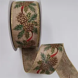 ギフトラップ25yards 63mm Pinecone Christmas Burlap Ribbonは、休日の装飾のために縁取られた有線装飾Chirstmas Gift diy wrapping n2285 231025