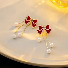 Orecchini pendenti Papillon rosso Ago d'argento 2023 Moda stile lungo Nappa Perla imitazione per le donne