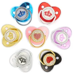 Other Baby Feeding Luxury born Pacifier Rhinestone Crown Infant Teether Silicone Holder Dummy Shower Gift 231025