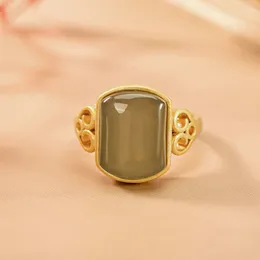 Кольца кластера оригинальное кольцо из стерлингового серебра S925 Хэтянь нефритовый серый персонализированный старинный креативный универсальный орнамент