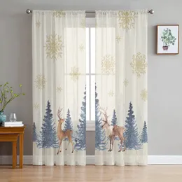 Cortina de natal inverno árvore floco de neve elk voile sheer cortinas sala estar janela tule cortina cozinha quarto decoração casa 231024