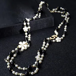 Fashion Pearl Beaded Long Necklace Women Flower Number Sweater Chain Necklaces2462