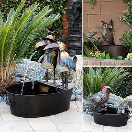 Trädgårdsdekorationer harts Owl Water Fountain Statue Animal Model Ornamental Multi-Color Freestanding Garden Decor for Yard 231025