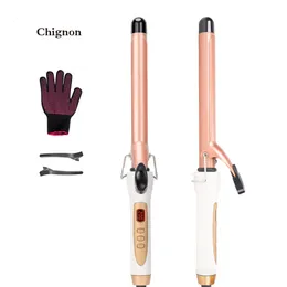 Curling Irons LCD Curlers Electric Single Tube Ceramic Glaze Pear Flower Cone Professional Roller Adjustment Temperature Hair Curl Irons Tools 231024